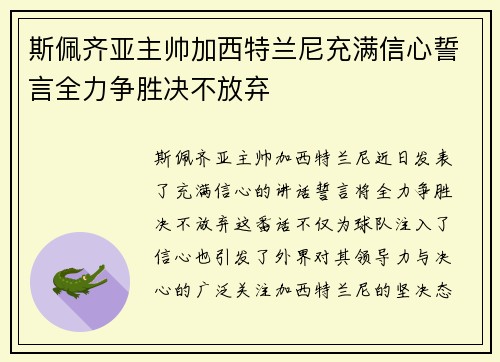 斯佩齐亚主帅加西特兰尼充满信心誓言全力争胜决不放弃